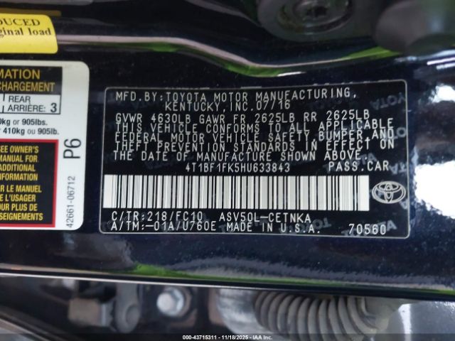 2017 TOYOTA CAMRY 4T1BF1FK5HU633843 Photo 8