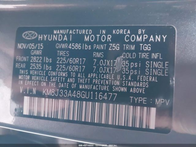 2016 HYUNDAI TUCSON KM8J33A48GU116477 Photo 8