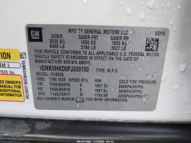 2015 CHEVROLET TRAVERSE 1GNKVHKD8FJ289700 Photo 8