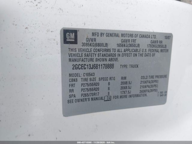 2008 CHEVROLET SILVERADO 1500 2GCEC13J681178888 Photo 8