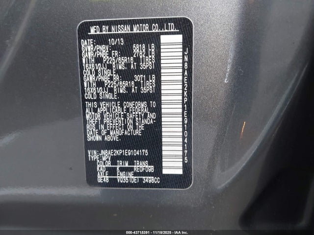 Nissan QUEST S 2014 JN8AE2KP1E9104175 Image 9