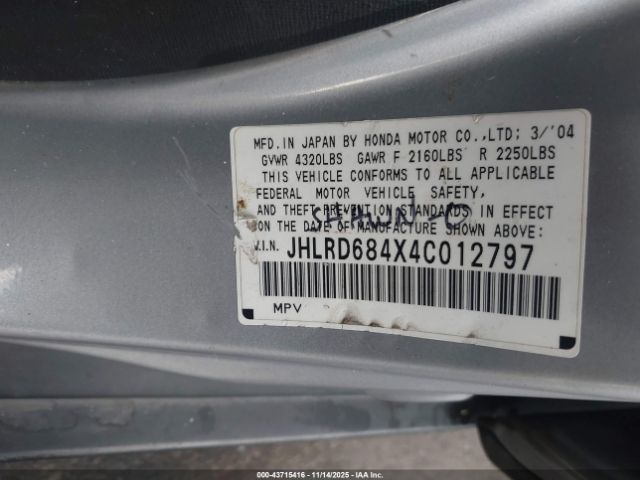 2004 HONDA CR-V JHLRD684X4C012797 Photo 8