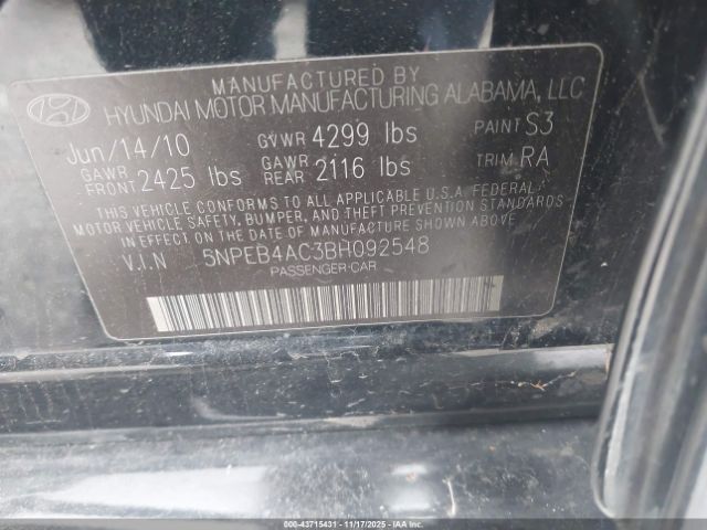 2011 HYUNDAI SONATA 5NPEB4AC3BH092548 Photo 8
