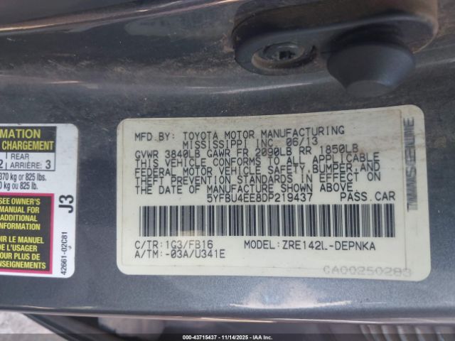 2013 TOYOTA COROLLA 5YFBU4EE8DP219437 Photo 8