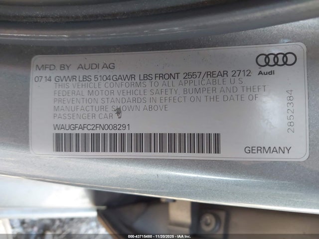 Продажа на аукционе авто 2015 Audi A6 2.0t Premium, vin: WAUGFAFC2FN008291, номер лота: 43715480
