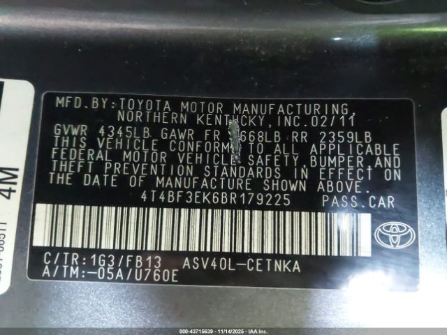 2011 TOYOTA CAMRY 4T4BF3EK6BR179225 Photo 8