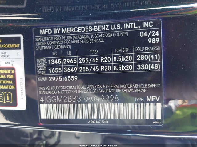 Mercedes-Benz Eqe 350+ Suv 2024 4JGGM2BB3RA049998 Image 9