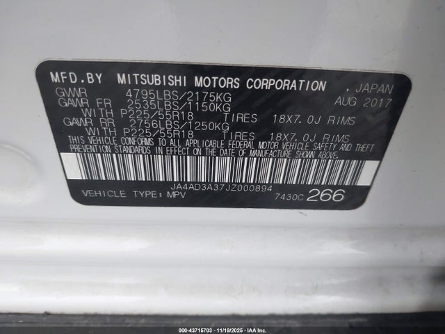 2018 MITSUBISHI OUTLANDER JA4AD3A37JZ000894 Photo 8