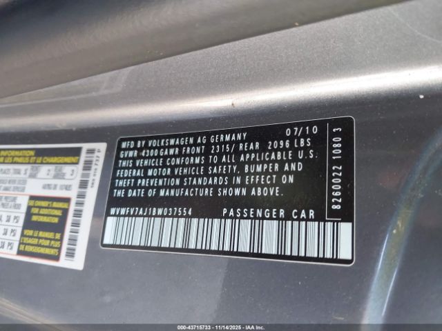 2011 VOLKSWAGEN GTI WVWFV7AJ1BW037554 Photo 8