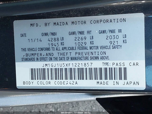 2015 MAZDA MAZDA6 JM1GJ1U5XF1221857 Photo 8