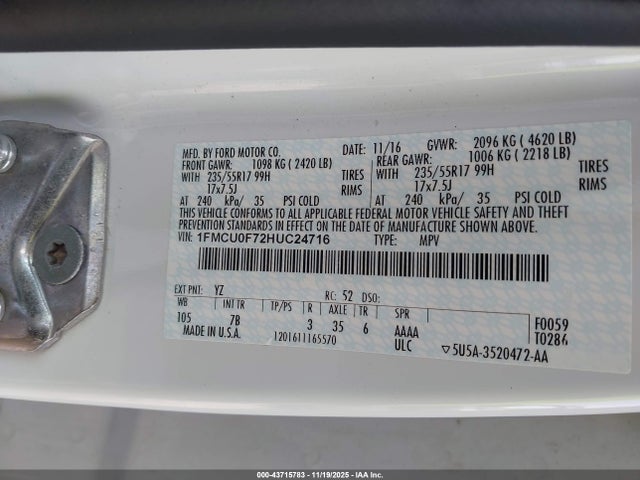 Ford ESCAPE S 2017 1FMCU0F72HUC24716 Image 9