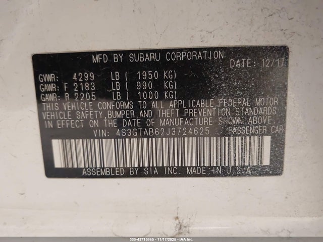 Subaru Impreza 2018 4S3GTAB62J3724625 Image 9