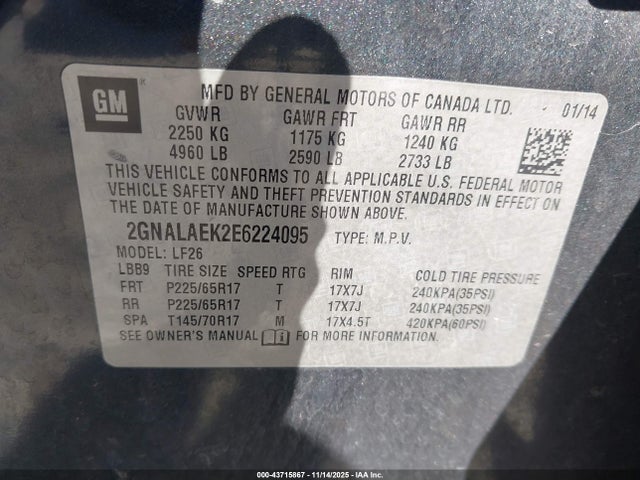 Aukcja sprzedaży 2014 Chevrolet Equinox Ls, vin: 2GNALAEK2E6224095, numer aukcji: 43715867