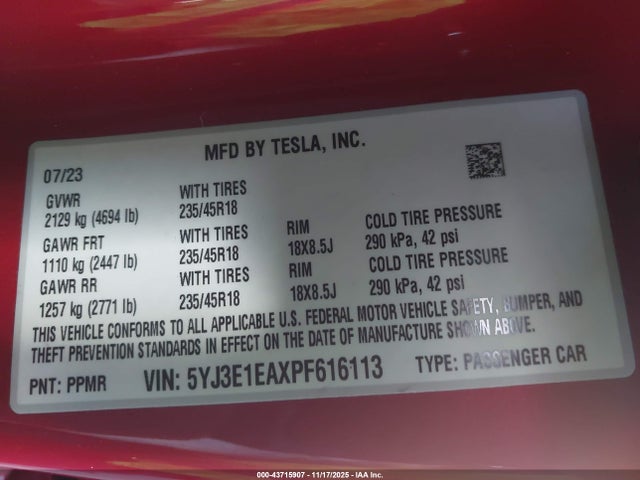 2023 TESLA MODEL 3 5YJ3E1EAXPF616113 Photo 8