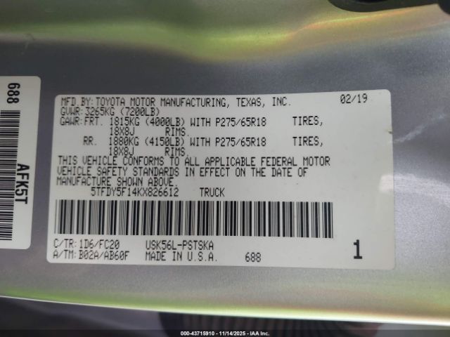 2019 TOYOTA TUNDRA 5TFDY5F14KX826612 Photo 8