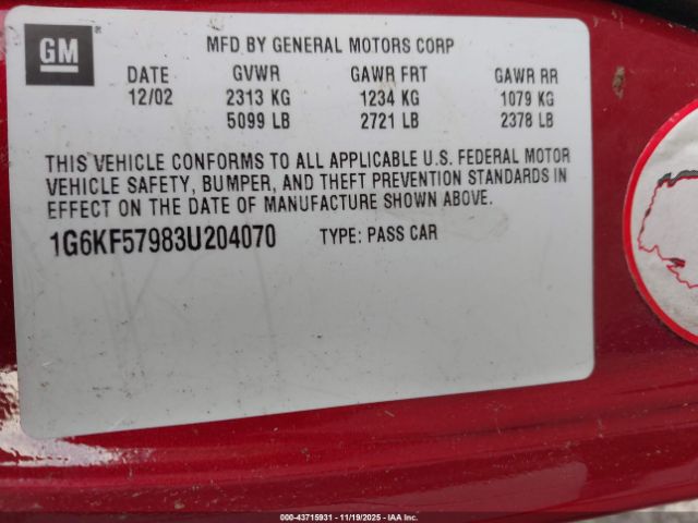 2003 CADILLAC DEVILLE 1G6KF57983U204070 Photo 8