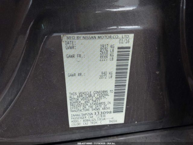 2016 NISSAN ALTIMA 1N4AL3AP2GN333098 Photo 8