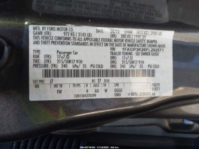 2015 FORD FOCUS 1FADP3K26FL292571 Photo 8