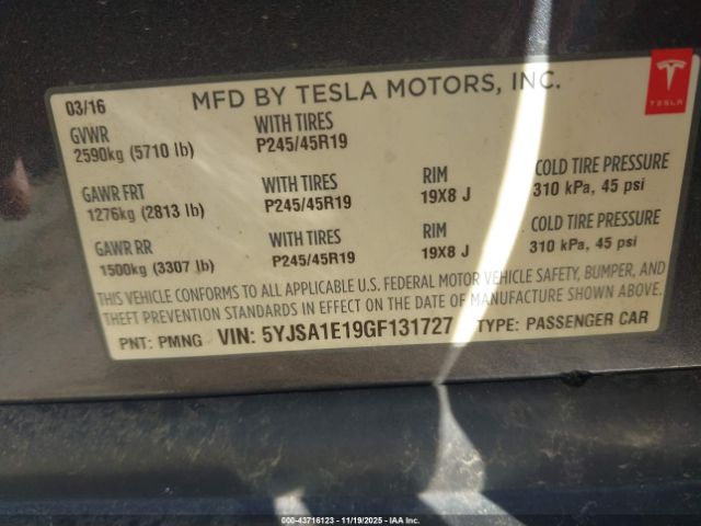 2016 TESLA MODEL S 5YJSA1E19GF131727 Photo 8