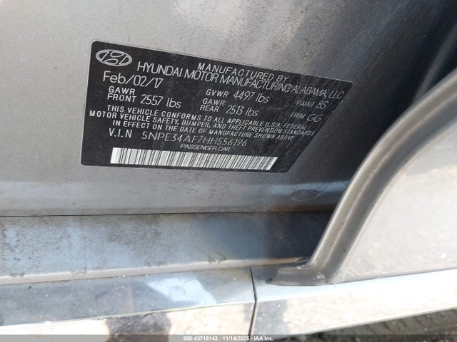 2017 Hyundai Sonata Sport მანქანა იყიდება აუქციონზე, vin: 5NPE34AF7HH556196, აუქციონის ნომერი: 43716143