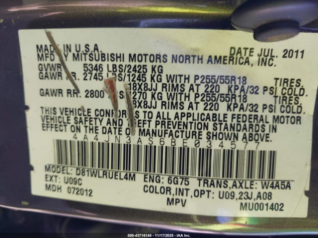 2011 MITSUBISHI ENDEAVOR 4A4JN3AS6BE034577 Photo 8