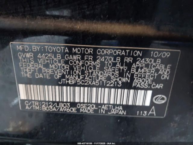 2010 LEXUS IS 250 JTHBF5C2XA5112213 Photo 8