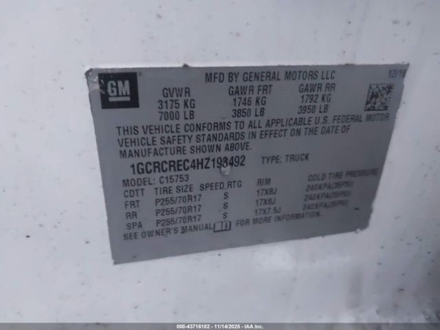 2017 CHEVROLET SILVERADO 1500 1GCRCREC4HZ193492 Photo 8