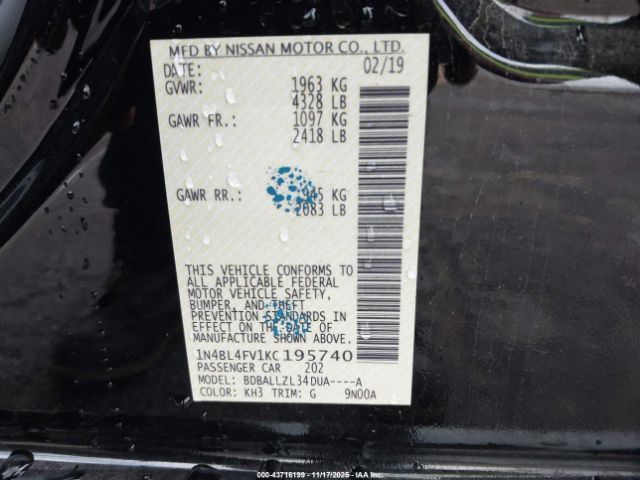 2019 NISSAN ALTIMA 1N4BL4FV1KC195740 Photo 8