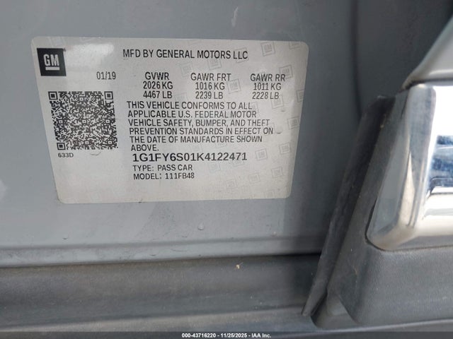 1G1FY6S01K4122471 Chevrolet BOLT EV LT
