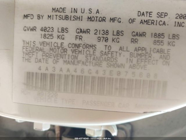 2003 MITSUBISHI GALANT 4A3AA46G43E075608 Photo 8