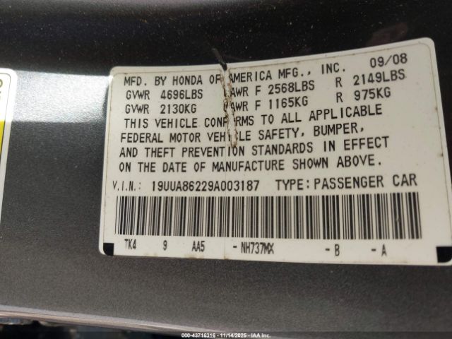 2009 ACURA TL 19UUA86229A003187 Photo 8