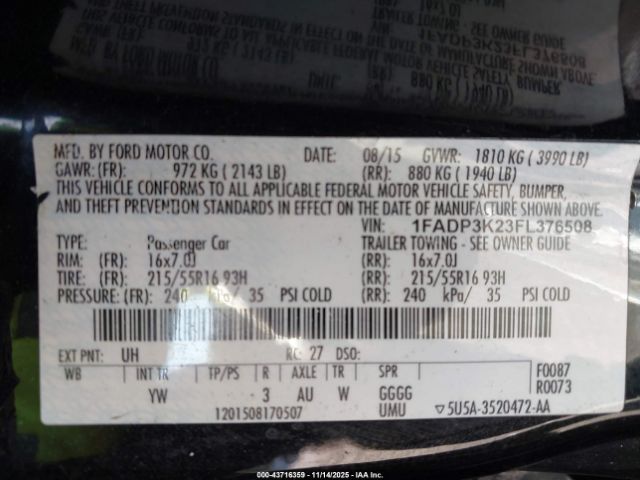 2015 FORD FOCUS 1FADP3K23FL376508 Photo 8