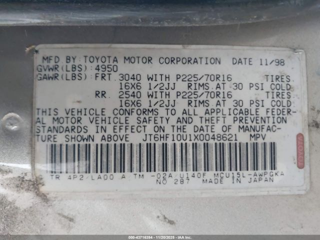 1999 LEXUS RX 300 JT6HF10U1X0048621 Photo 8