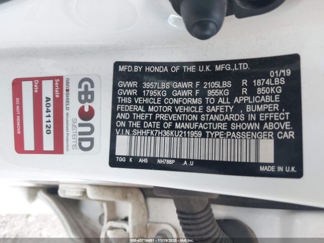 2019 HONDA CIVIC SHHFK7H36KU211959 Photo 8