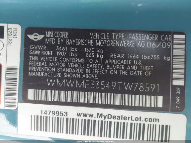 2009 MINI COOPER WMWMF33549TW78591 Photo 8