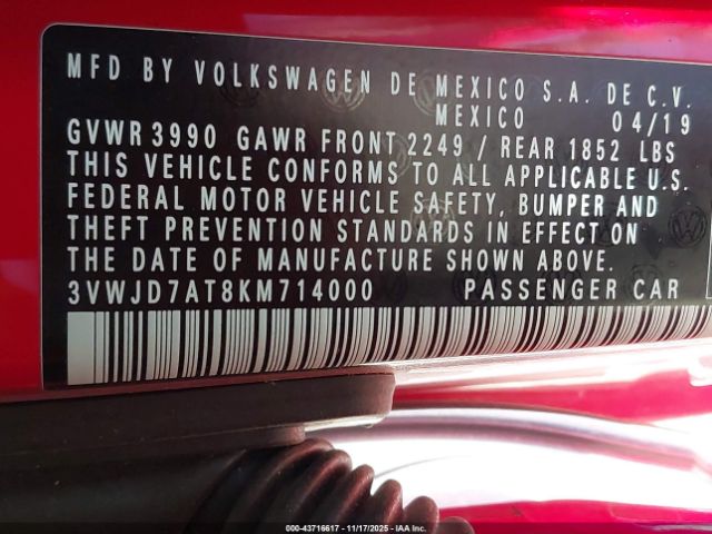 2019 VOLKSWAGEN BEETLE 3VWJD7AT8KM714000 Photo 8