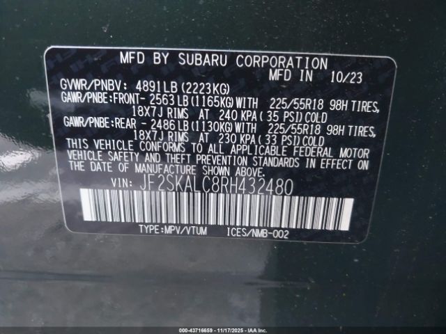 2024 SUBARU FORESTER JF2SKALC8RH432480 Photo 8