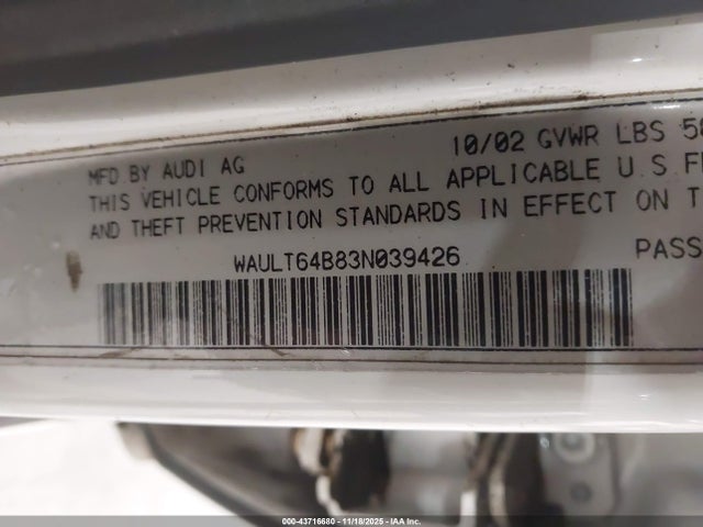 2003 AUDI A6 WAULT64B83N039426 Photo 8