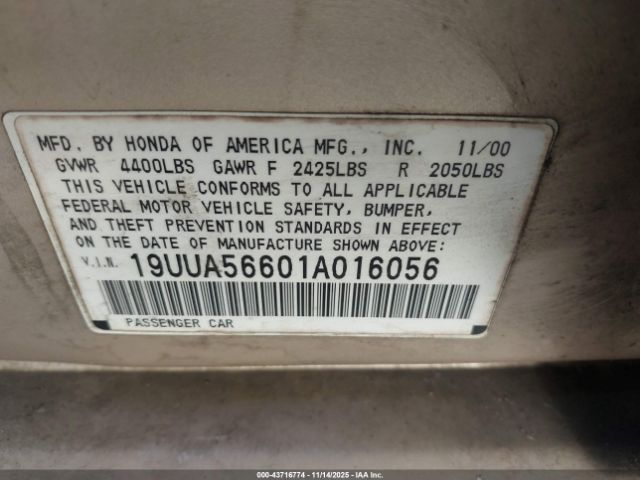 2001 ACURA TL 19UUA56601A016056 Photo 8