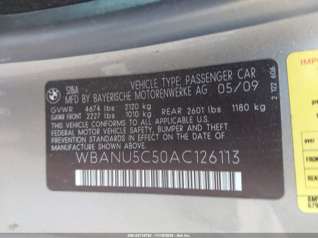 2010 BMW 528I WBANU5C50AC126113 Photo 8