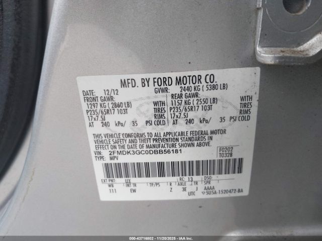 2013 FORD EDGE 2FMDK3GC0DBB56181 Photo 8