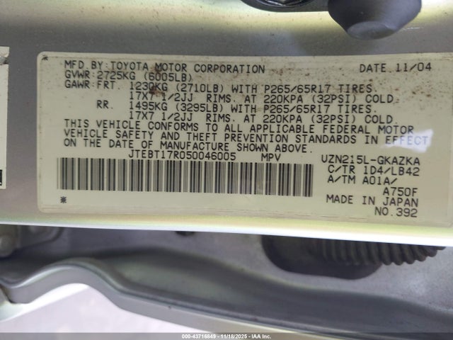 2005 TOYOTA 4RUNNER JTEBT17R050046005 Photo 8