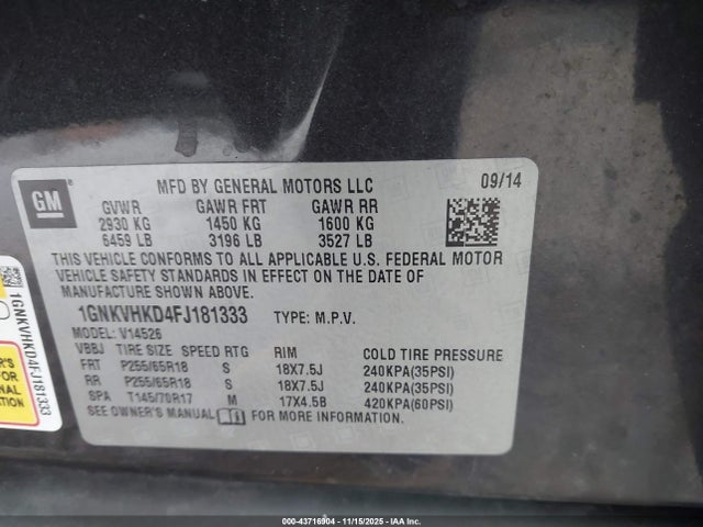 2015 CHEVROLET TRAVERSE 1GNKVHKD4FJ181333 Photo 8