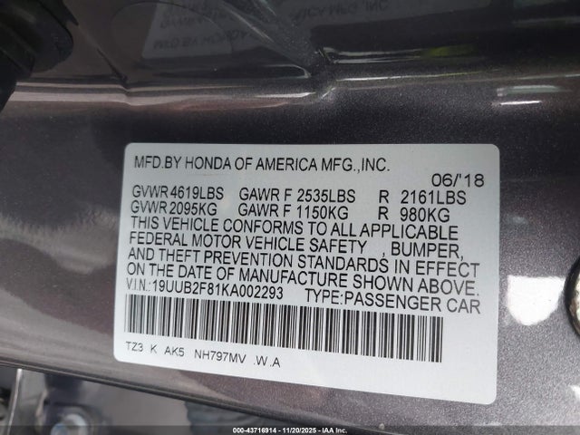 2019 ACURA TLX 19UUB2F81KA002293 Photo 8