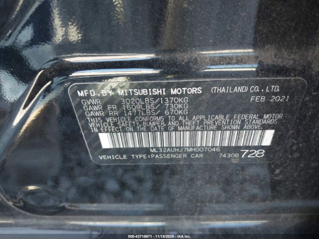 2021 MITSUBISHI MIRAGE ML32AUHJ7MH007046 Photo 8