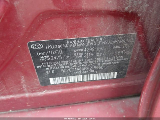 2011 HYUNDAI SONATA 5NPEC4ACXBH215968 Photo 8