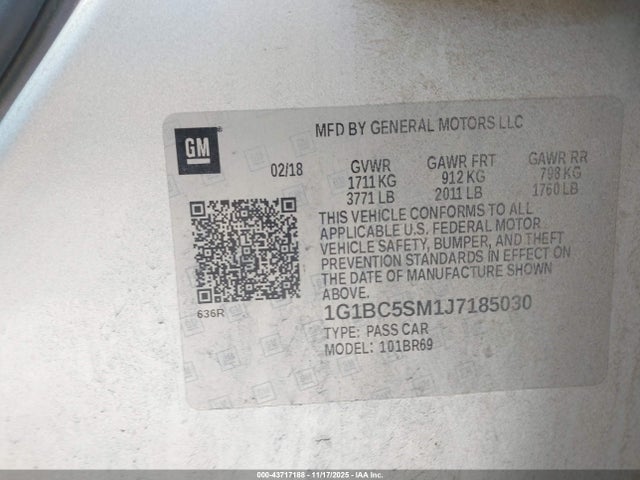 Продаж на аукціоні авто 2018 Chevrolet Cruze Ls Auto, vin: 1G1BC5SM1J7185030, номер лоту: 43717188