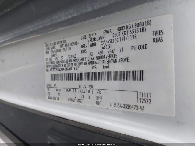 2018 FORD TRANSIT VAN 1FTYR1ZM4JKA01257 Photo 8