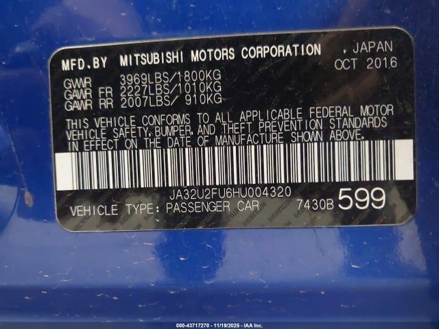 2017 MITSUBISHI LANCER JA32U2FU6HU004320 Photo 8