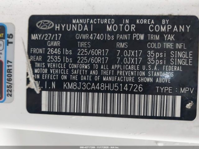 2017 HYUNDAI TUCSON KM8J3CA48HU514726 Photo 8
